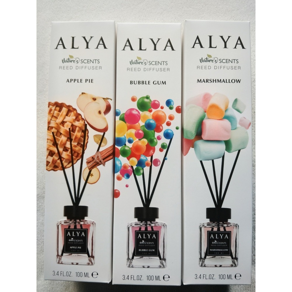ALYA Nature's Scents Reed Diffuser 3-Pack 100mL Glass Apple Pie Gum